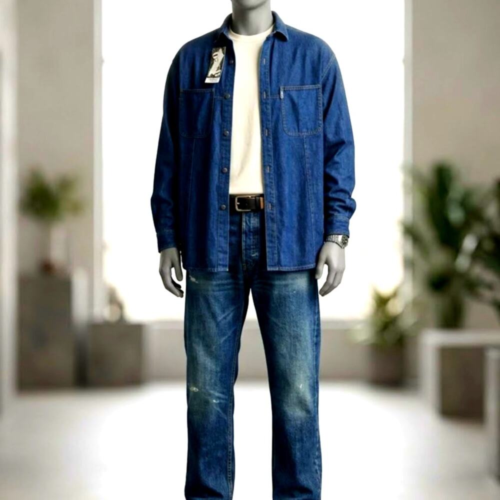 VTG Get Used by Elie Denim Shirt 90s Hip Hop Grunge Streetwear Snap Button Small